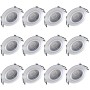 12er Set LED Einbauleuchten Lyon, Aluminium, neutralweißes Licht, silberne runde Deckenspots.