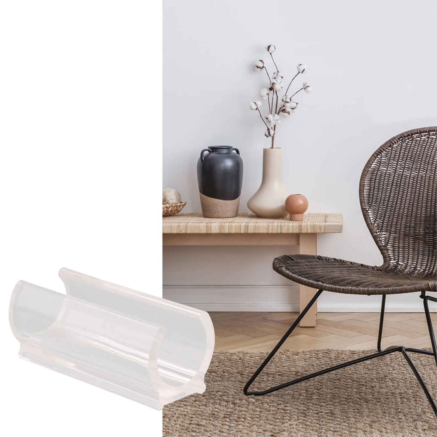 Wagner Klemmgleiter-Set, 4 transparente Möbelbeine 50x18x22 mm für Stahlrohrmöbel.