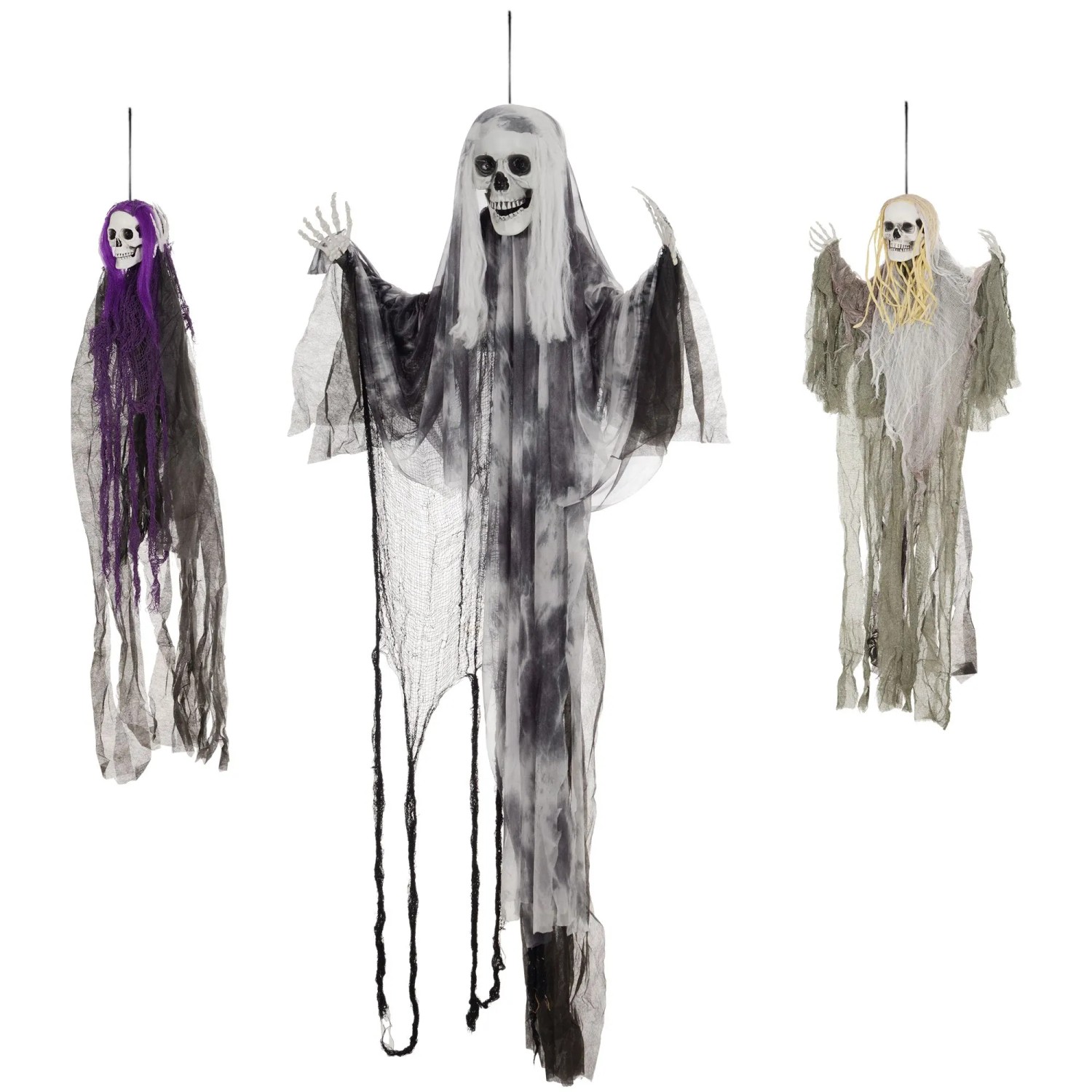 HOMCOM Halloween Dekoration Skelett-Geister 3er Set 60L x 17B x 200H cm