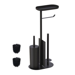 Relaxdays WC Garnitur Metall Schwarz Freistehend 65 cm x 26 cm x 17 cm