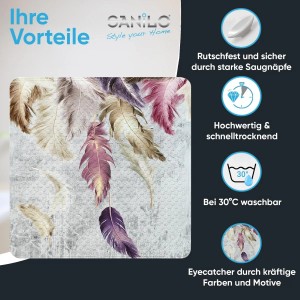 SANILO Badematte Federn, rutschfeste Duschmatte mit Feder-Motiv für Badewanne & Dusche.