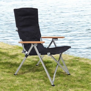 osoltus Faltsessel Campingstuhl Faltbar Verstellbar Aluminium Holzlehne Schwarz