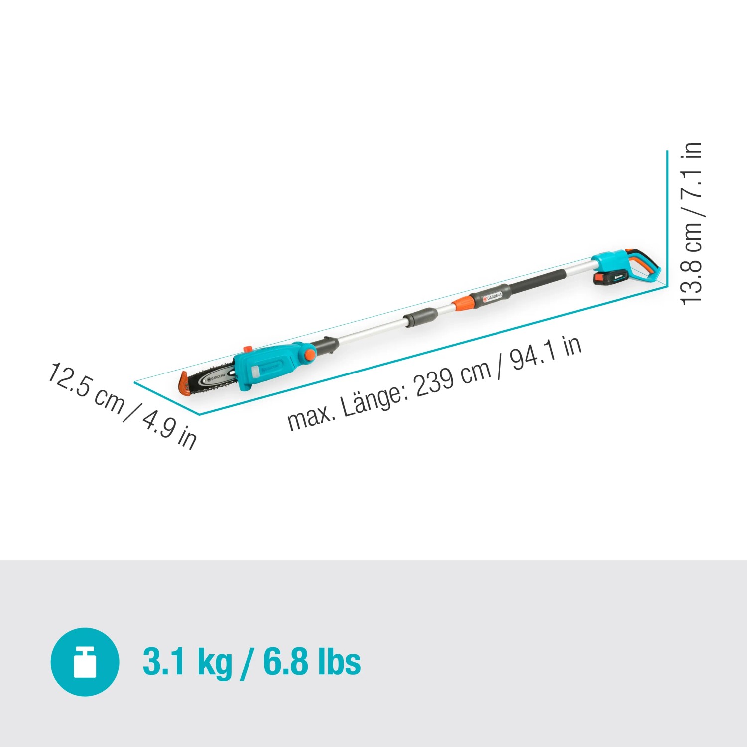 Gardena Akku-Hochentaster TCS 20/18V P4A solo, teleskopierbar bis 239cm, zur Baumpflege ohne Akku.