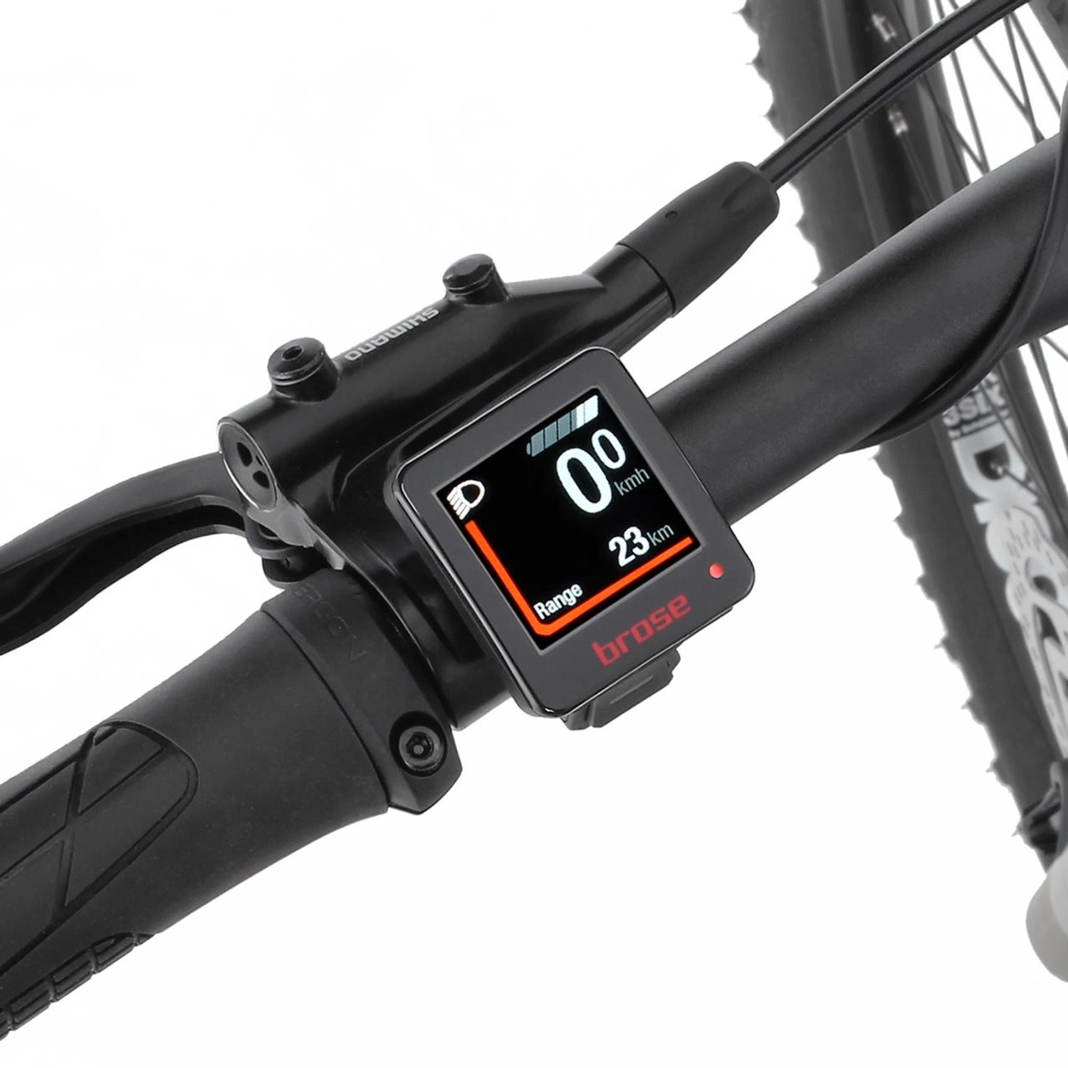 Detailaufnahme des Brose Displays am Lenker des Fischer E-Bike Mountainbike Montis 6.0i.