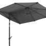 Anthrazitfarbener Schneider Balkonschirm, 150x150 cm, mit Knickfunktion und Stahlgestell.