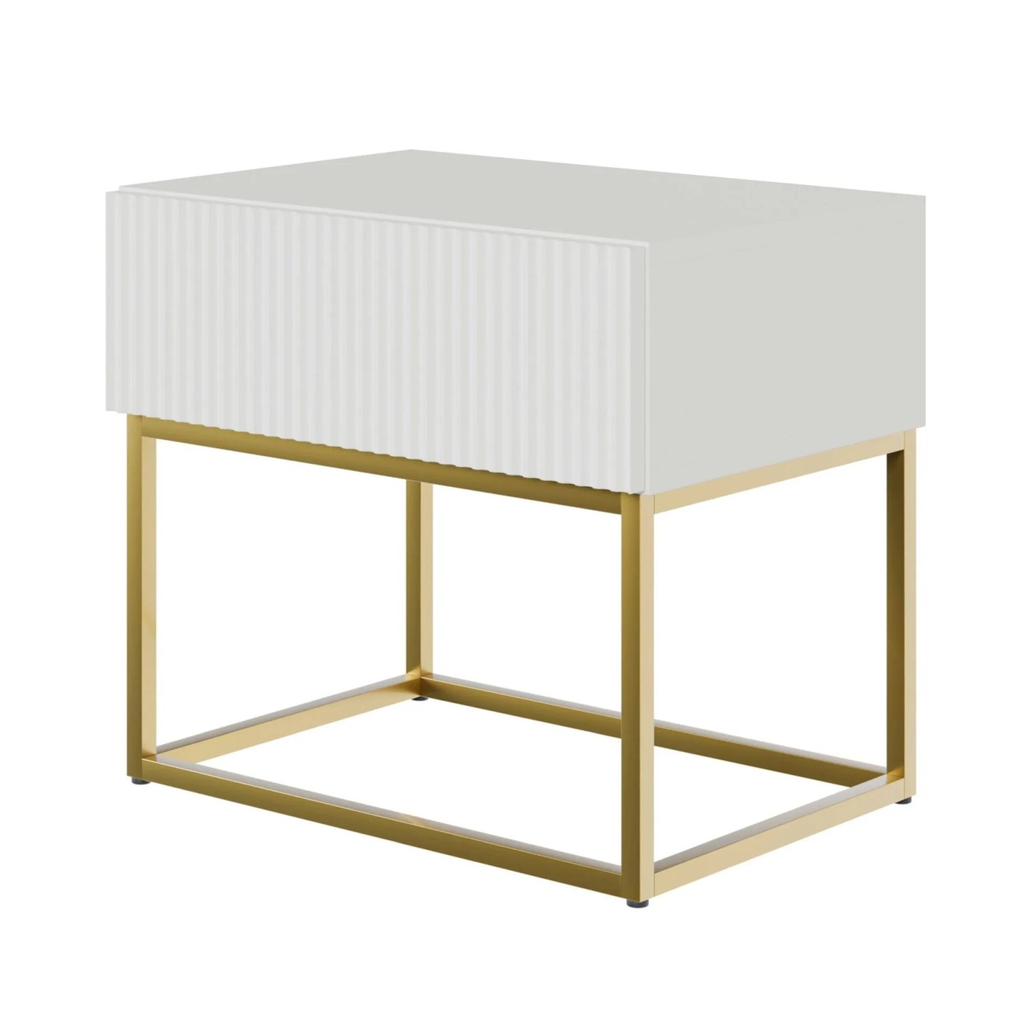 Thumbnail - Selsey Nachttisch Veldio Rillenfront Goldfarbenes Gestell Weiß 50 cm