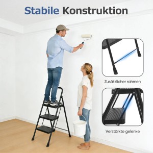 Sekey Klapptritt 3 Stufen Faltbar 36 cm Trittstufen Anti Rutsch bis 150 kg Haushaltsleiter