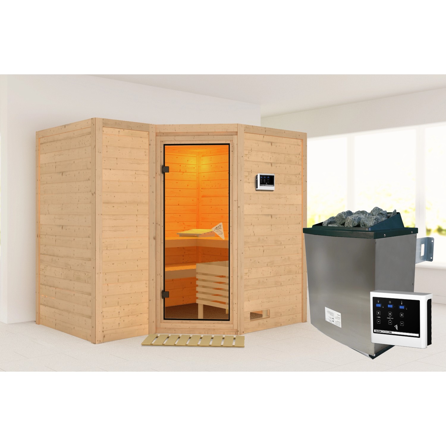 Karibu Sauna Steena 2 Edelstahlmit Ofen externe Stg.Natur günstig online kaufen