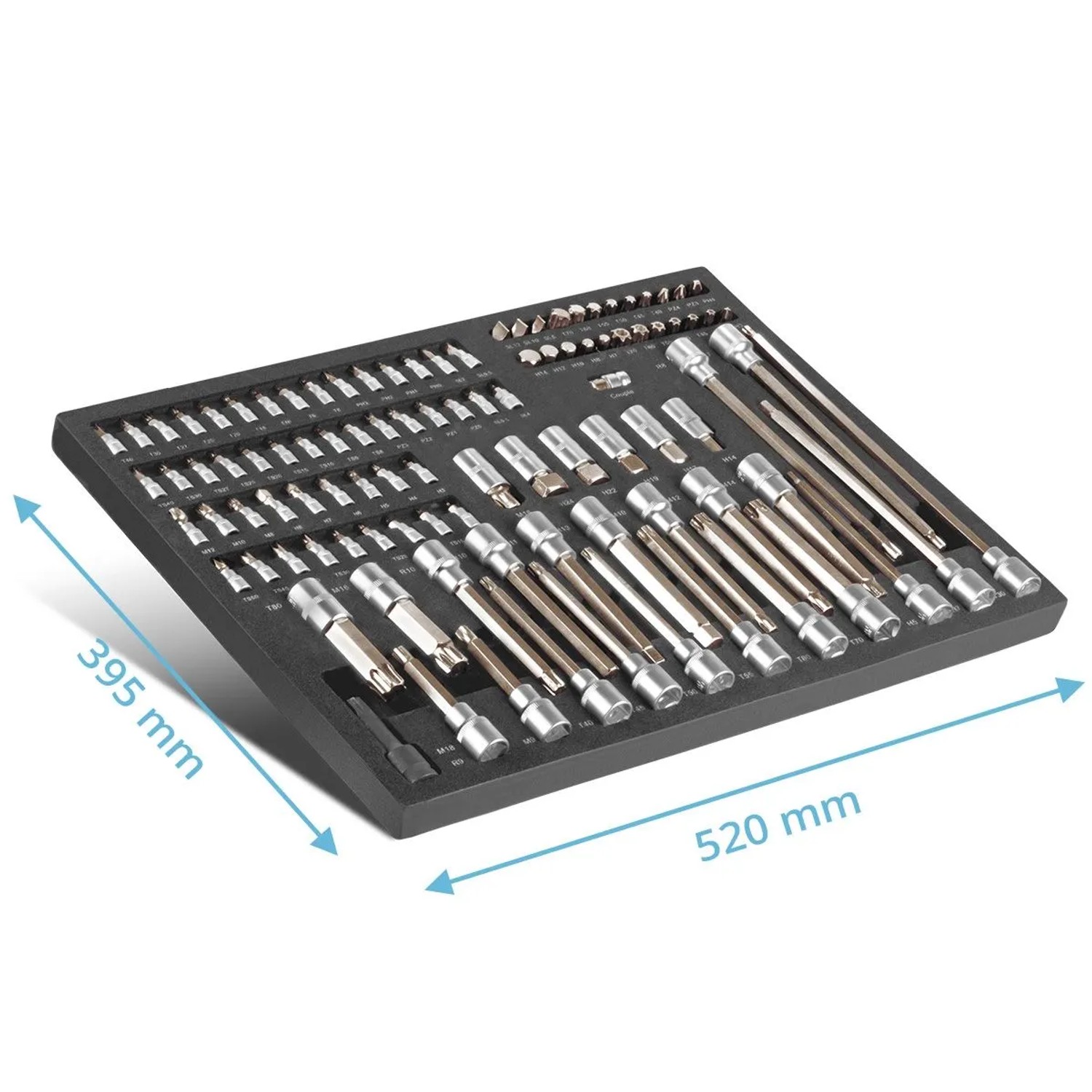 STAHLWERK Werkstattwageneinlage mit 102-teiligem Bit- und Steckschlüsselsatz in Schaumstoffeinlage.