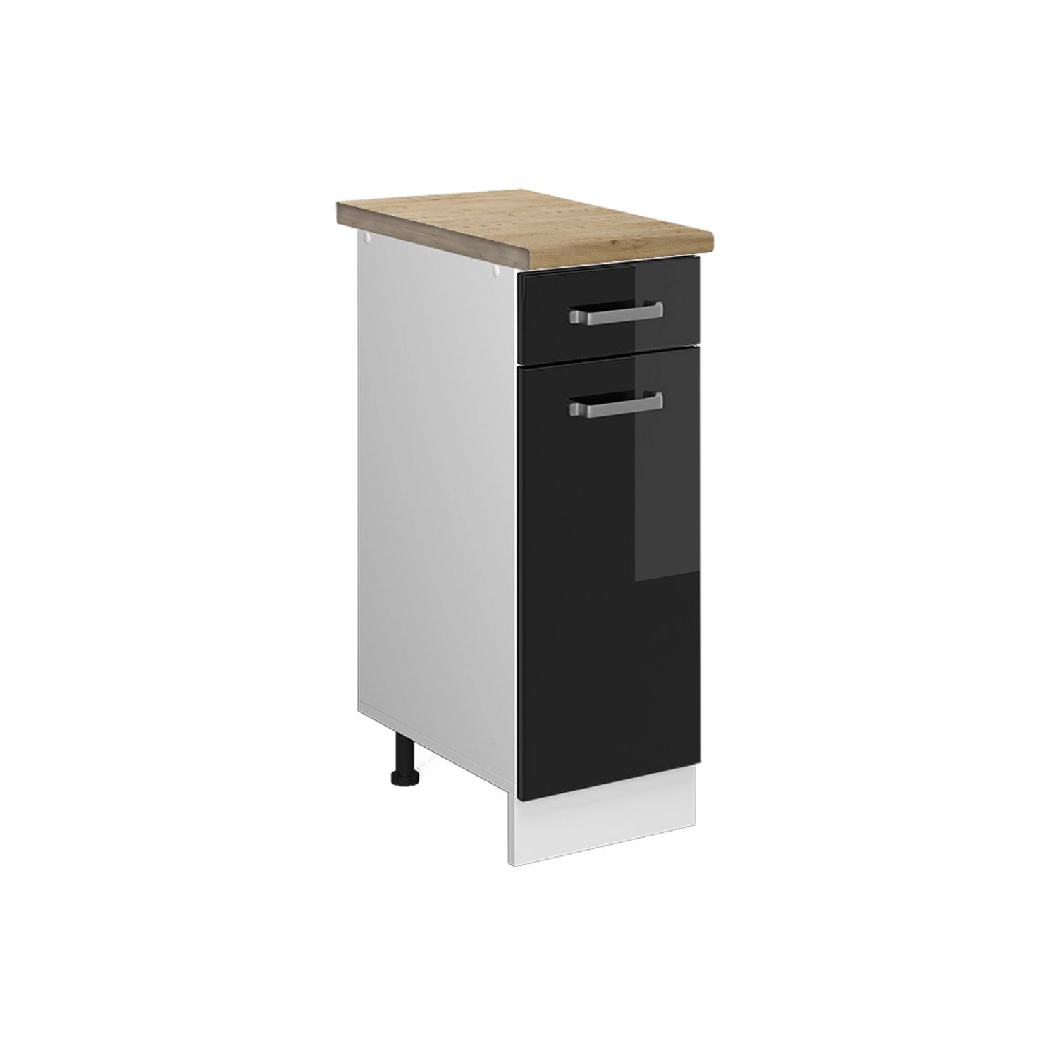 Vicco Küchenunterschrank R-Line Schwarz Hochglanz/Weiß 30 cm AP Eiche günstig online kaufen