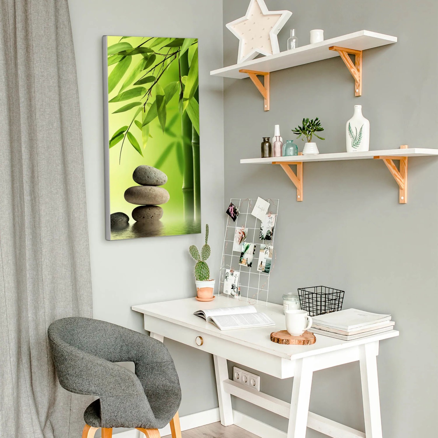 Banjado Magnettafel 37x78cm mit Motiv Innere Ruhe, silberne Magnetwand für Wanddekoration inklusive Magnete.