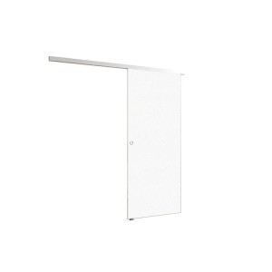 Matt satinierte Glasschiebetür 100x225 cm mit weißer Aluminium-Laufschiene. Komplettset für Wandmontage.