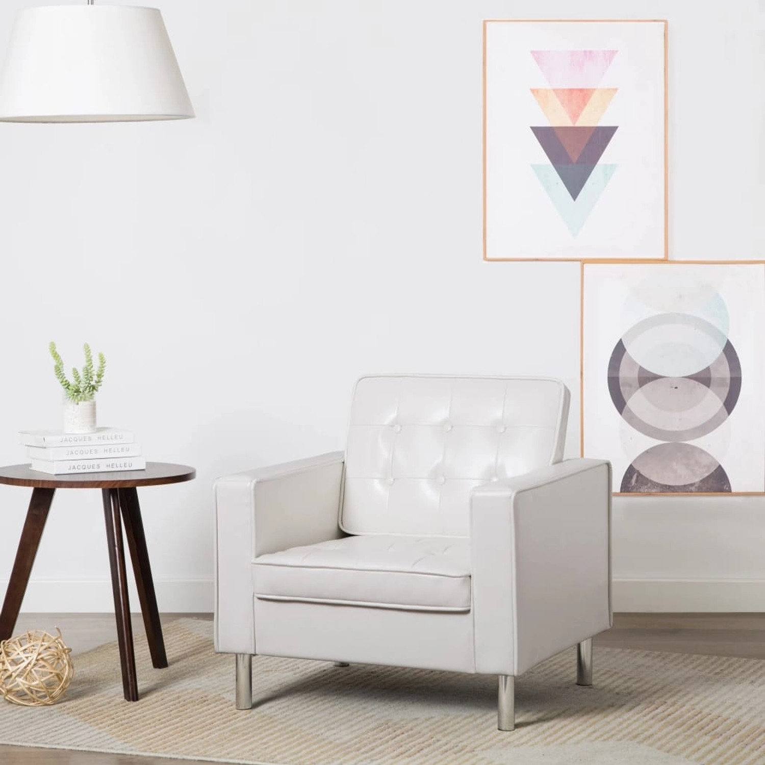 Weißer Relaxsessel vidaXL aus Kunstleder mit Knopfheftung und Stahlfüßen.