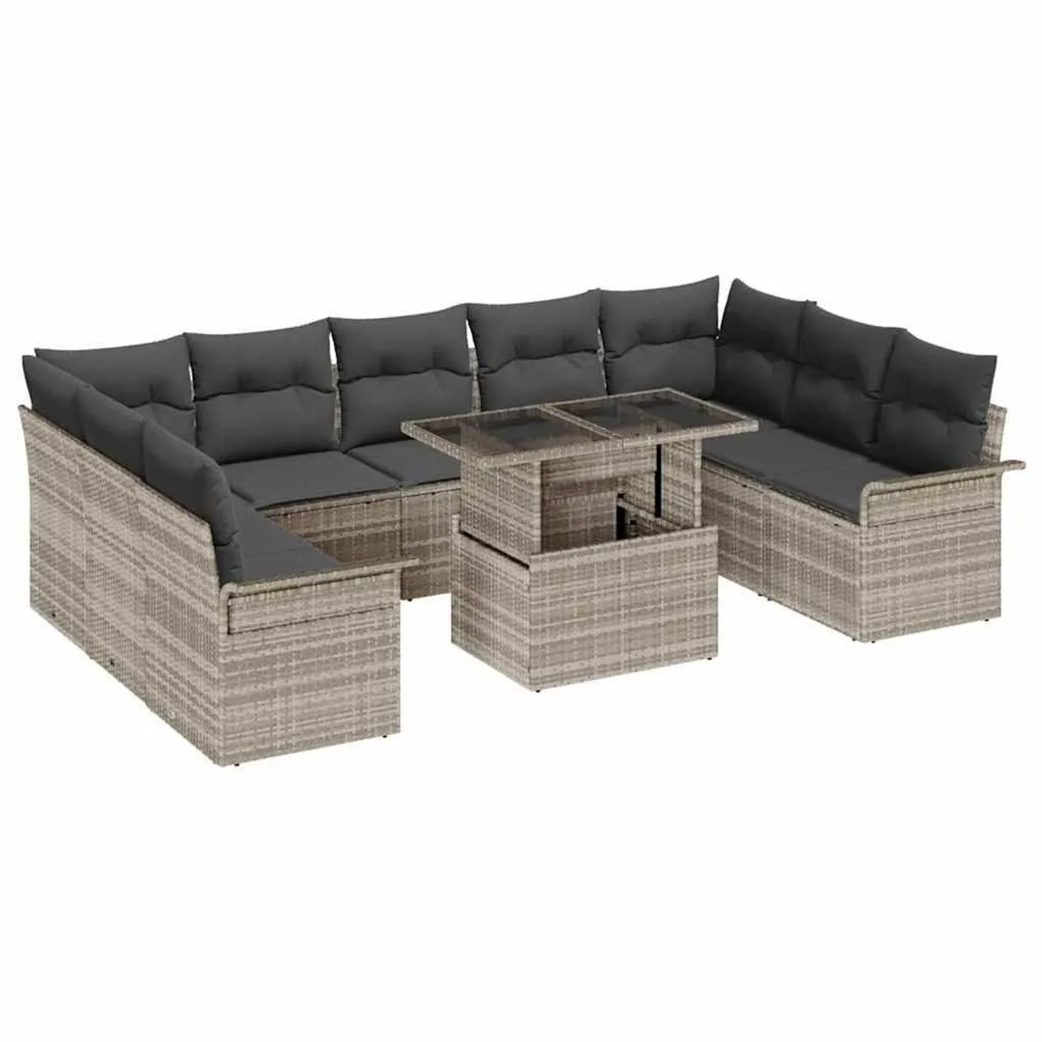 vidaXL Garten-Sofa-Set mit Kissen 10-Tlg Hellgrau Poly Rattan 3357085