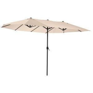 Beiger Leco Marktschirm (460x270 cm) mit Kurbelmechanik für Garten oder Terrasse.