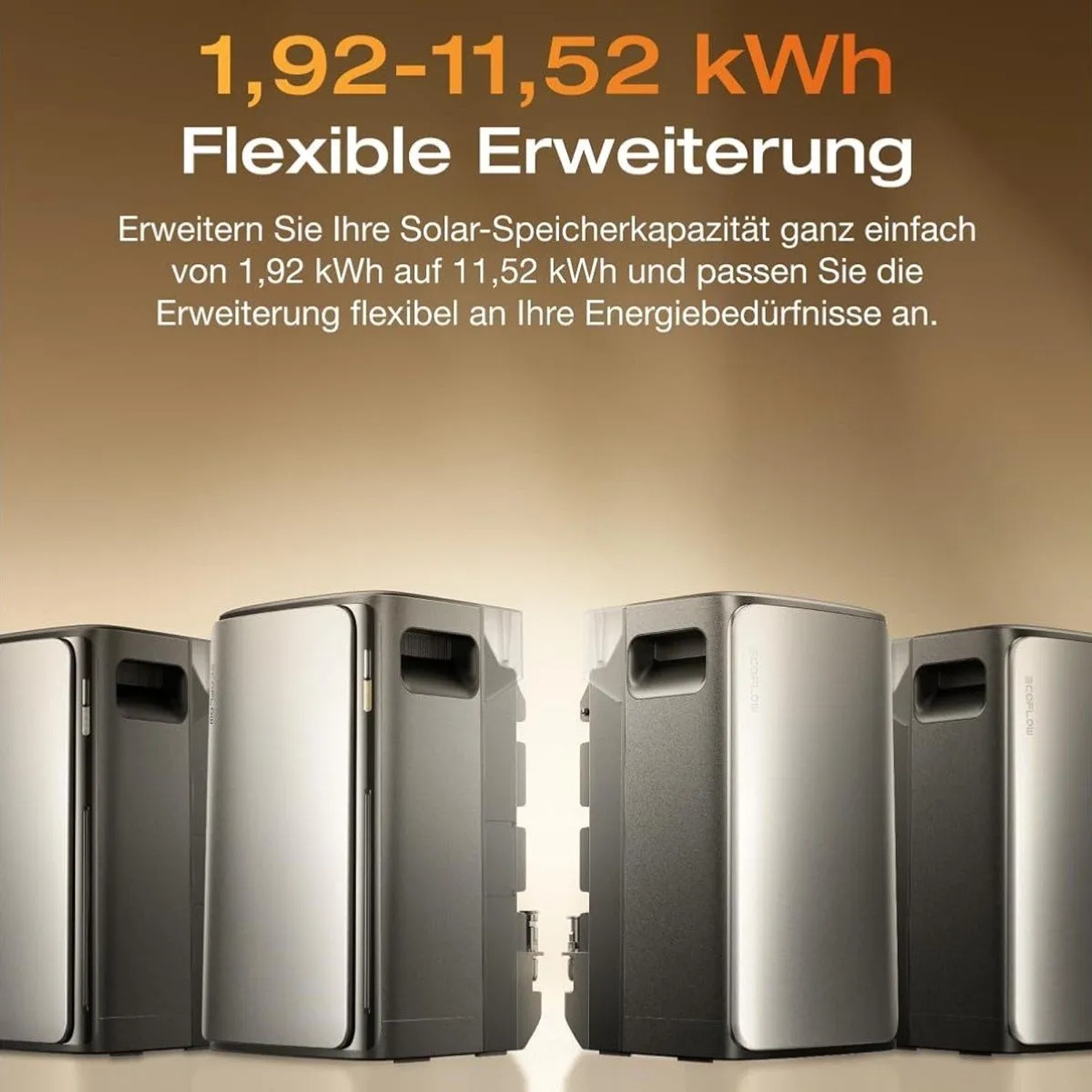 EcoFlow Stream Ultra Speicher für Balkonkraftwerk, erweiterbar. Mehrere Module dargestellt.