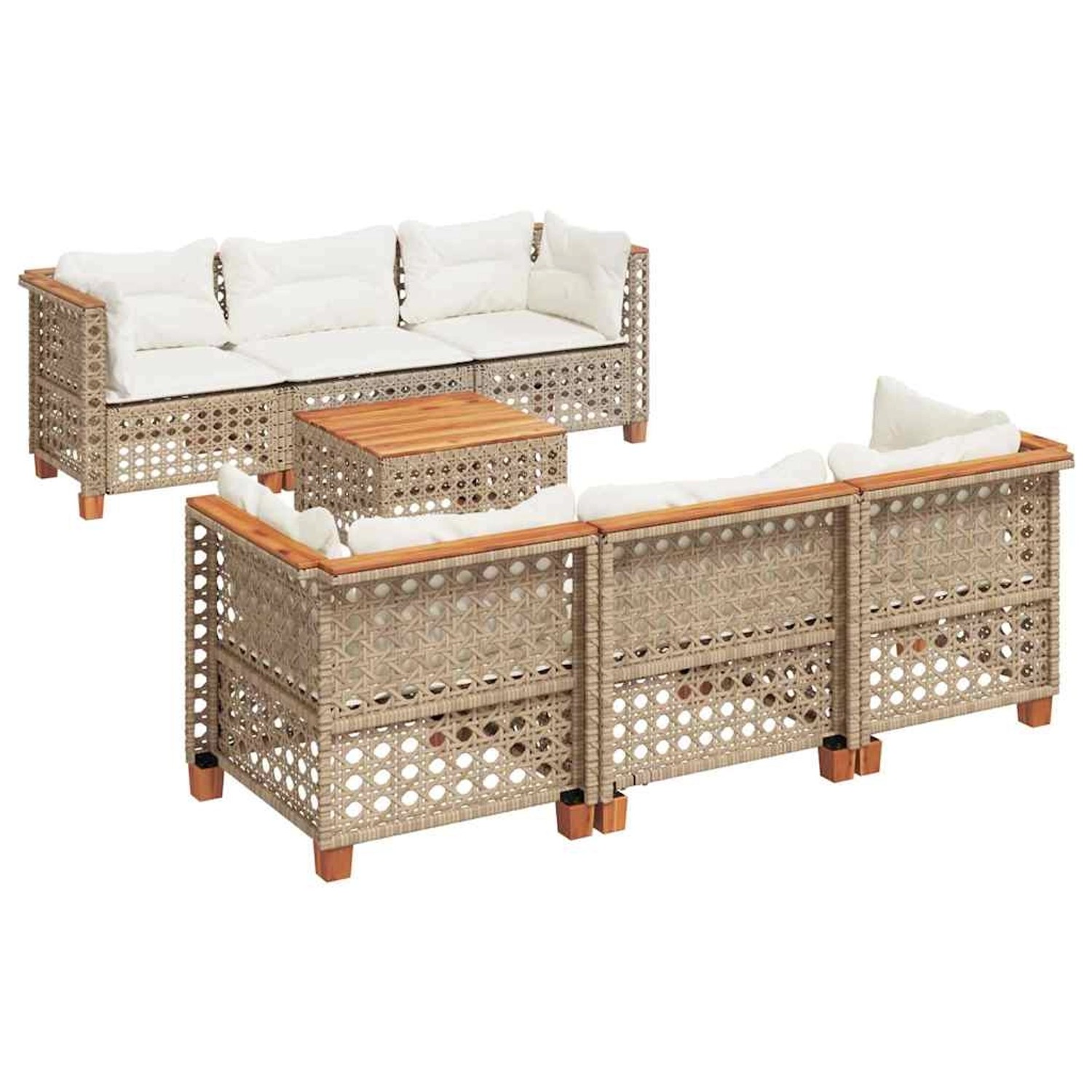 vidaXL 7-Tlg Garten-Sofagarnitur mit Kissen Beige Poly Rattan 3261742 günstig online kaufen