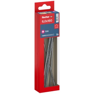 Fischer Holzbauschrauben, Zylinderkopf, 6x160 mm, 8 Stück im roten Karton.