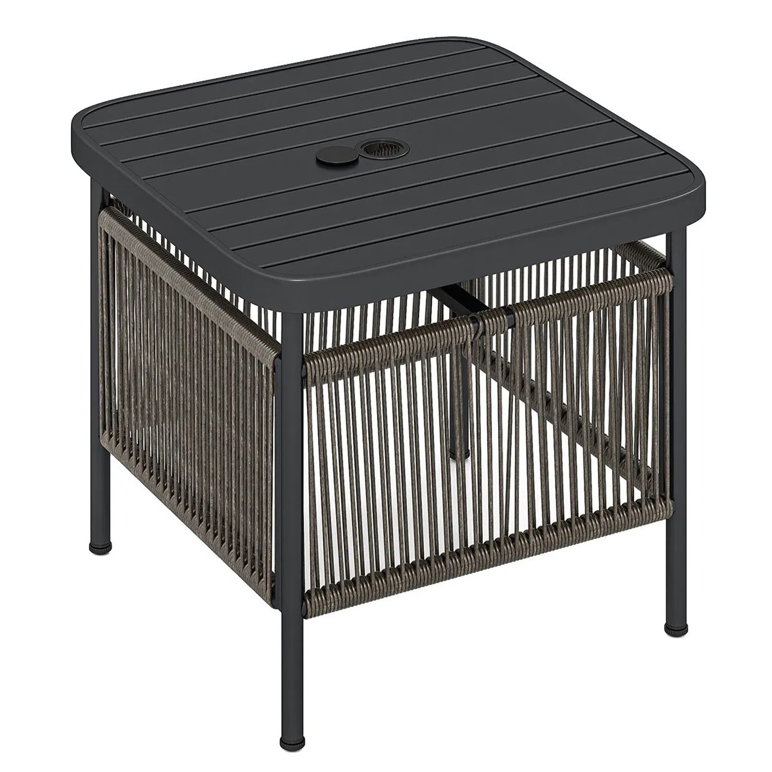 Costway Beistelltisch Outdoor Rattan mit Schirmloch 56 x 56 x 49 cm