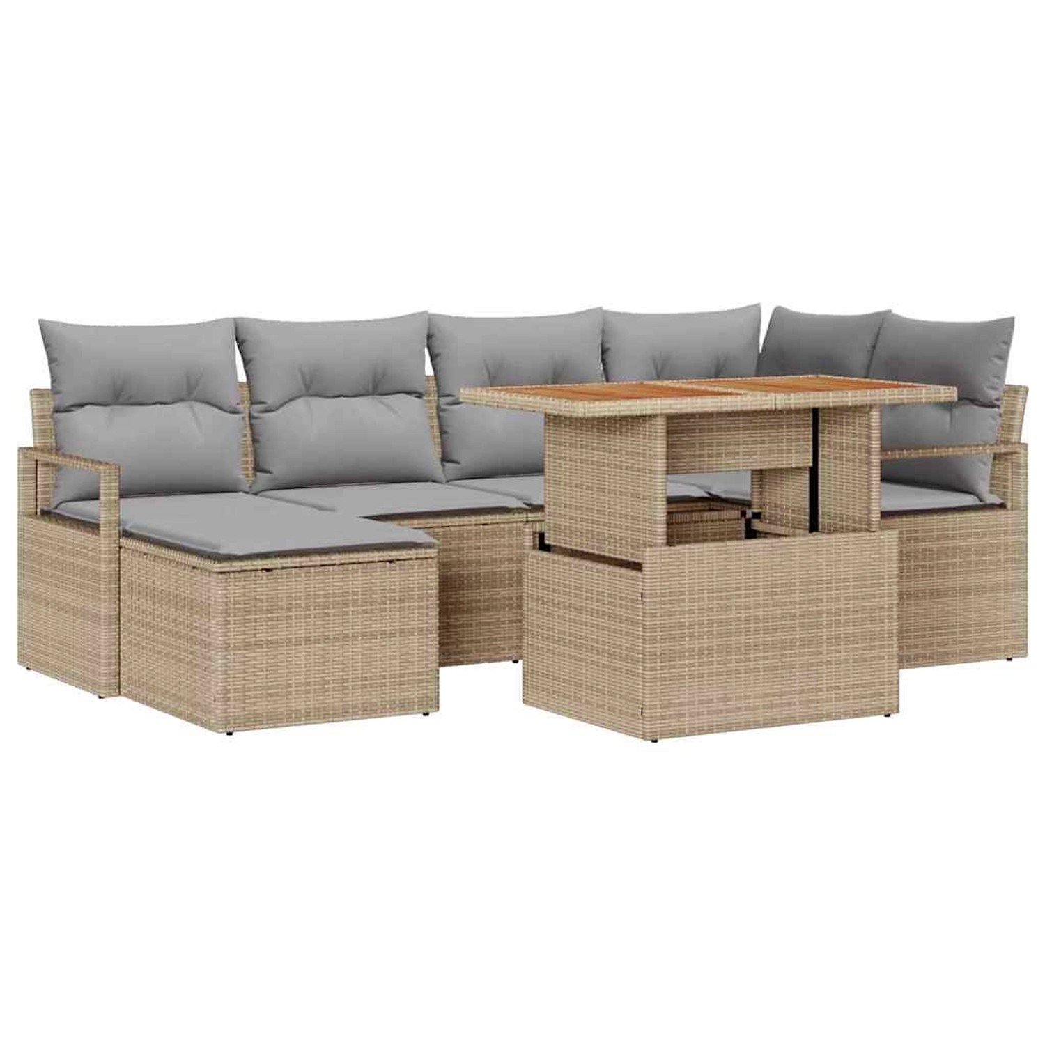 vidaXL Garten-Sofa-Set mit Speicher 7-Tlg Beige Poly Rattan 3358471 günstig online kaufen