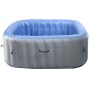 Grau-blauer, eckiger Aufblas-Whirlpool für 5 Personen. Robuste PVC-Konstruktion mit Griffen. Ersatz-Pool.