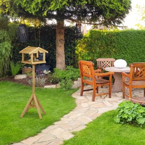 Relaxdays Vogelhaus Tannenholz Natur Imprägniert mit Ständer 117 cm x 50 cm x 50 cm 2,4 kg