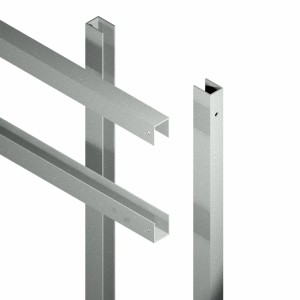 Detailaufnahme Artura Vorgartenzaun, schiefergrau, Stahlrahmen, WPC-Planken