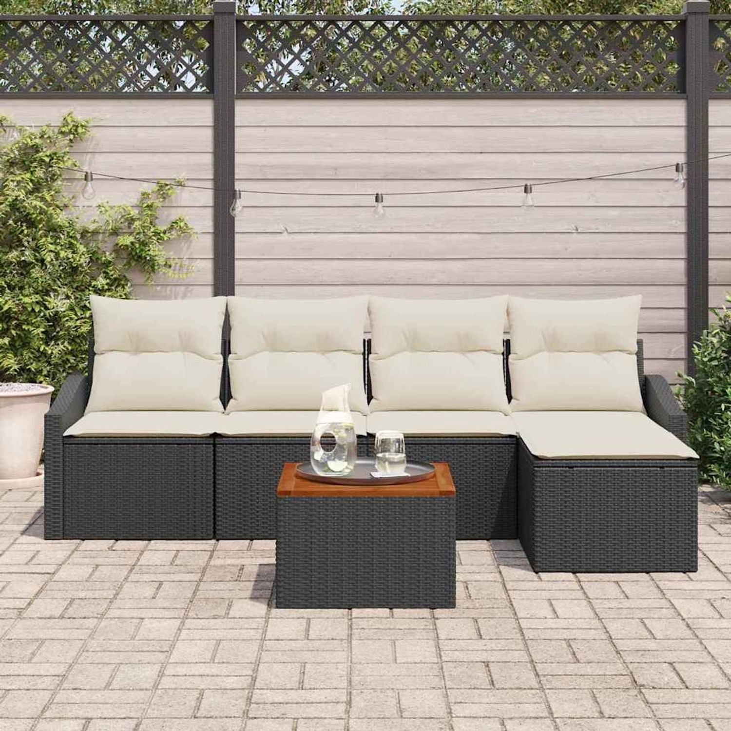 vidaXL Garten-Sofa-Set, 6-teilig, schwarz/weiß, mit Tisch und Auflagen. Gartenmöbel für Terrasse und Garten.