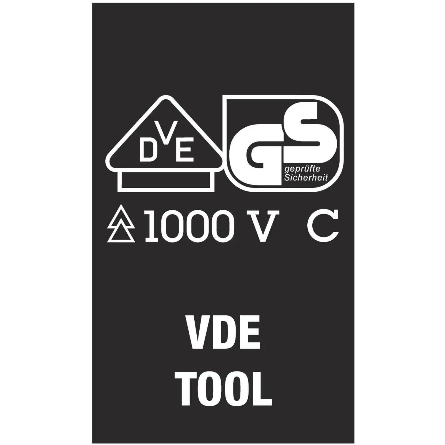 Symbolbild: VDE/GS Zeichen für geprüfte Sicherheit und 1000V Isolierung des Wera Schraubendrehers.