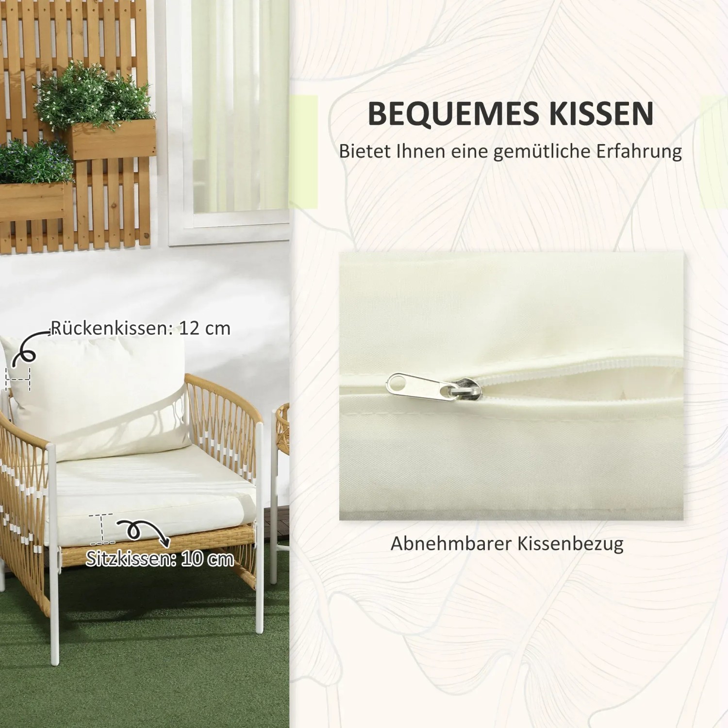 Detailansicht: Gelbes Outsunny Gartenmöbel Set mit bequemen Kissen und abnehmbaren Bezügen.
