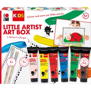 Marabu Kids Little Artist Art Box mit 6 Farben, Pinseln und Malkartons für Kinder ab 3 Jahren.