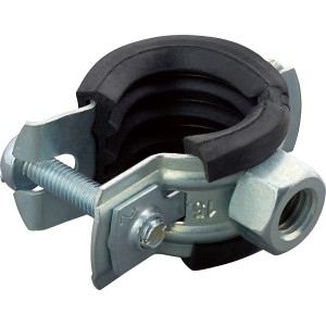 Schallschutzrohrschelle (15-19mm) aus verzinktem Stahl mit Gummieinlage.
