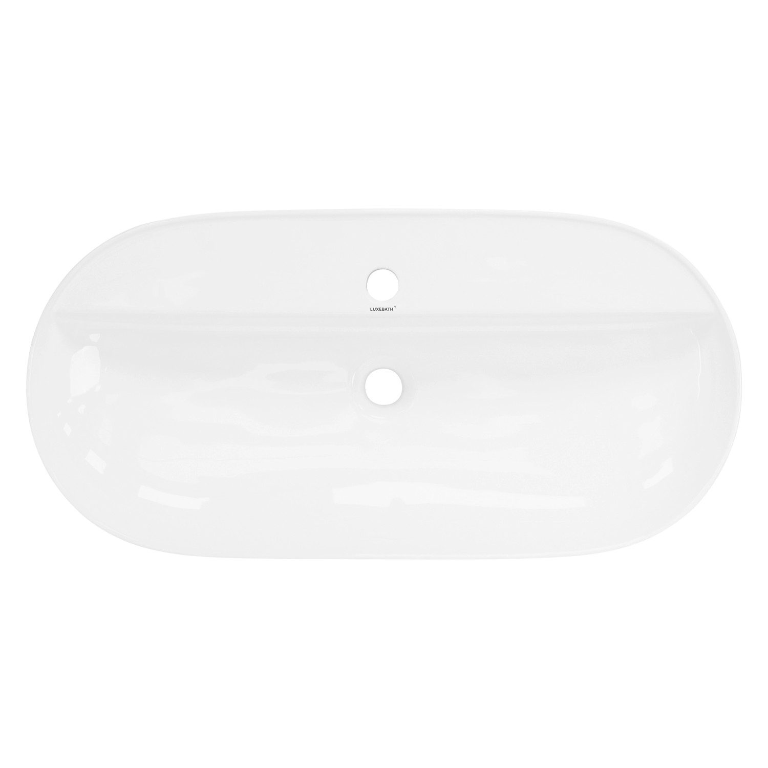 ML-Design Waschbecken, Keramik, weiß, 80x40 cm, oval, mit Ablaufgarnitur, Aufsicht.