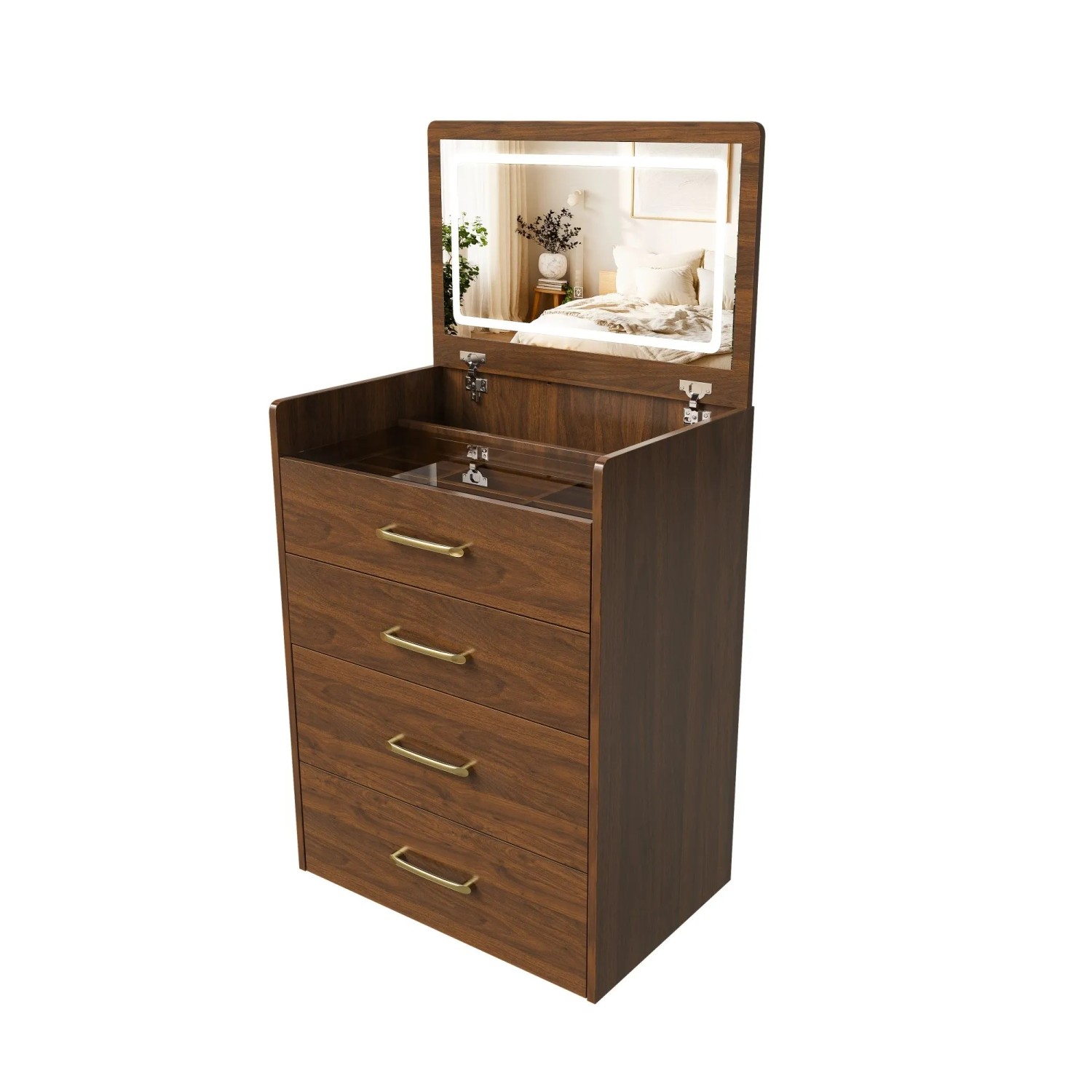 okwish Schminktisch mit 3 Schubladen Spiegel Schlafzimmer 60x118x40cm Braun