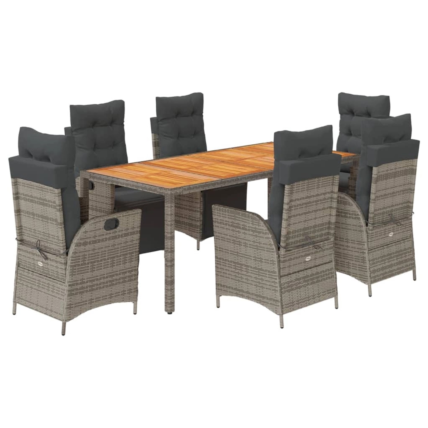 vidaXL 7-Tlg Garten-Essgruppe mit Kissen Grau Poly Rattan 3213348 günstig online kaufen
