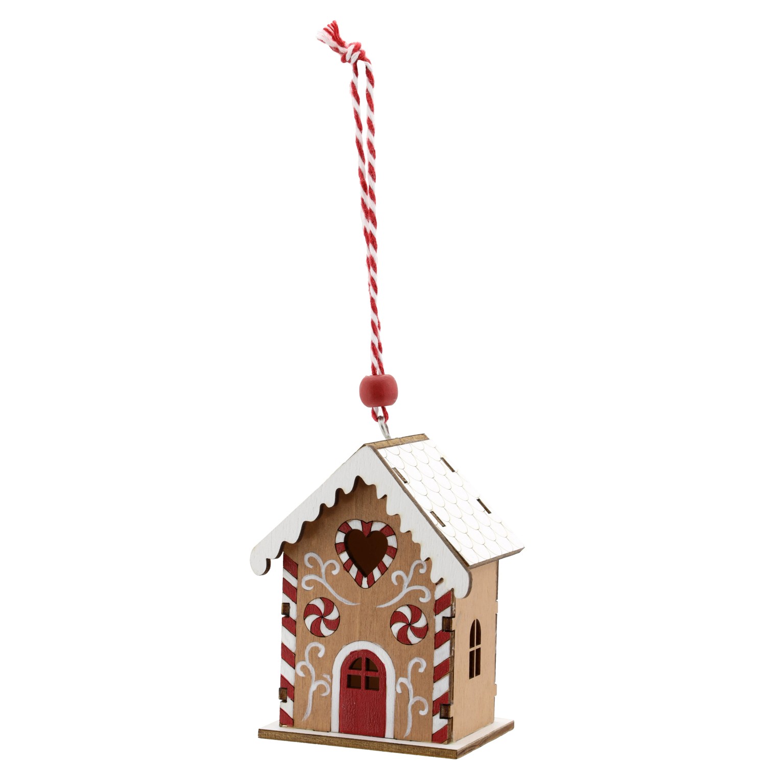 Haus zum Hängen aus Holz 8 cm Braun-Rot-Weiß