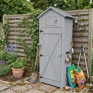 Relaxdays Gartenschrank Holz Grau Wetterfest 180,5 cm x 75 cm x 50 cm