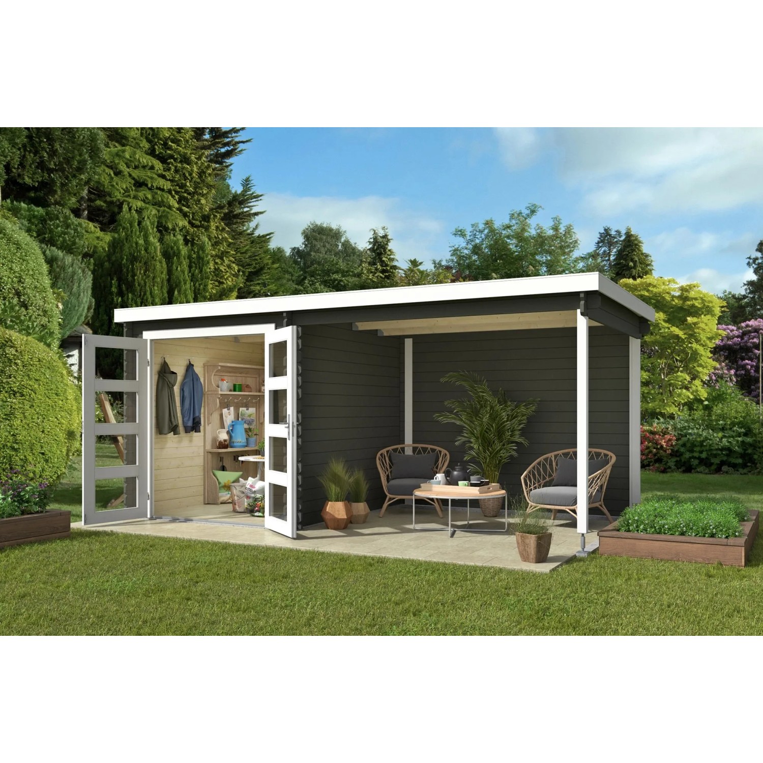 Lasita Holz-Gartenhaus Long Beach Flachdach Lasiert 472.2 cm x 230 cm