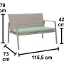 Maße des Gartenmöbel-Sets Jamapa: 2-Sitzer Sofa mit grünen Kissen, Stahlgestell hellgrau.