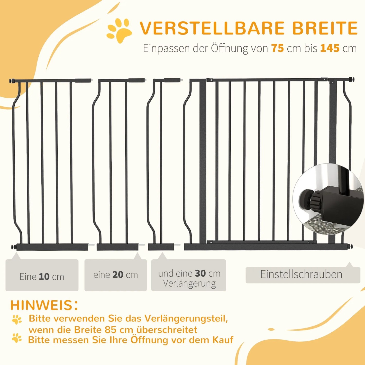 PawHut Hunde Türschutzgitter 75-145 cm_5