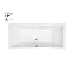 Bad Land Badewanne Rechteck QUADRO SLIM 155x70 Mit Styroporverkleidung Ablage 4cm Ablauf Füße