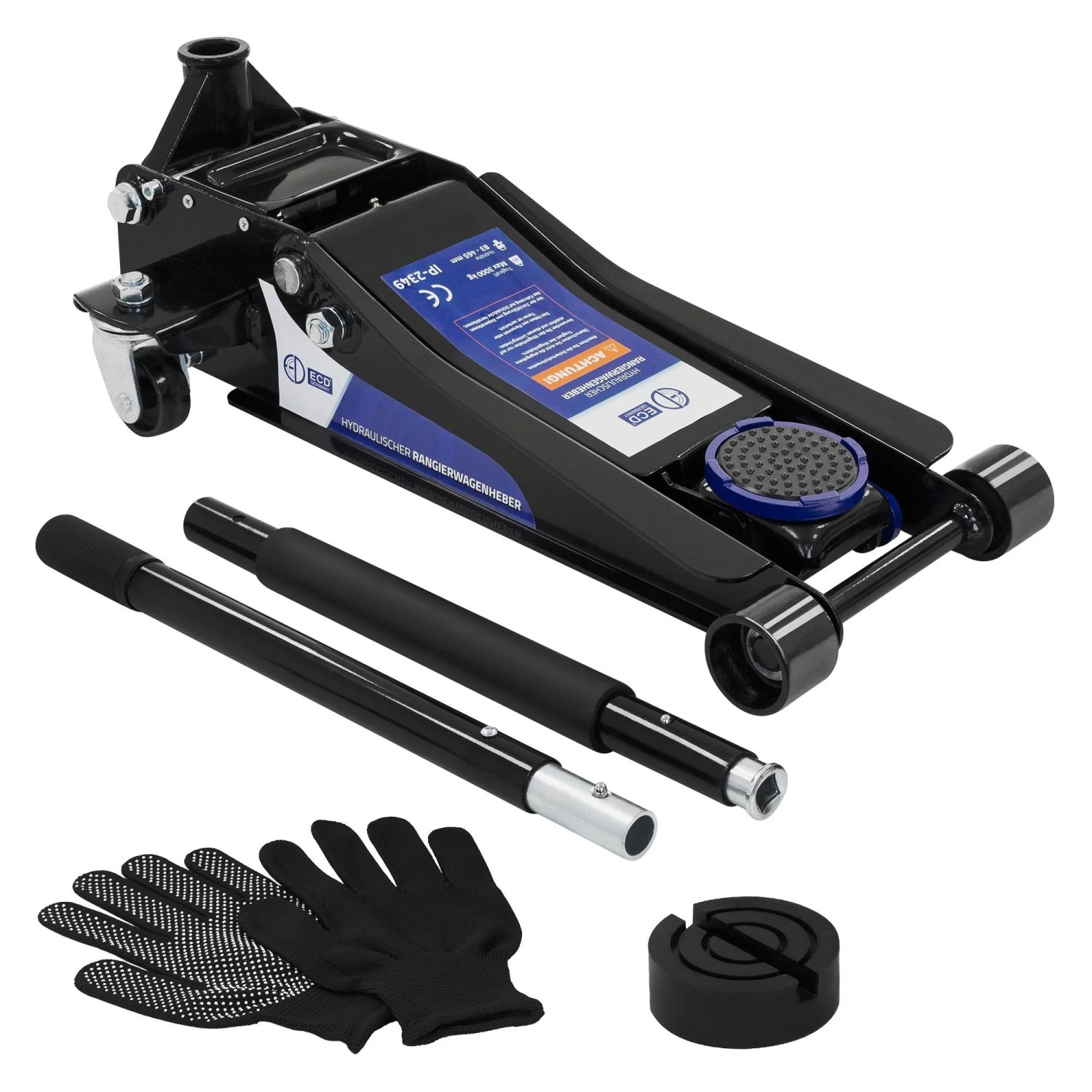 ECD Germany Hydraulischer Wagenheber 3T Schwarz-Blau aus Stahl