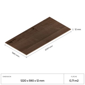 Amadeo Wandvertäfelung Eiche Vintage. Dunkles Eichenfurnier auf OSB-Platte, 122x59x1,2 cm. Dekor-Paneel mit Holzoptik.