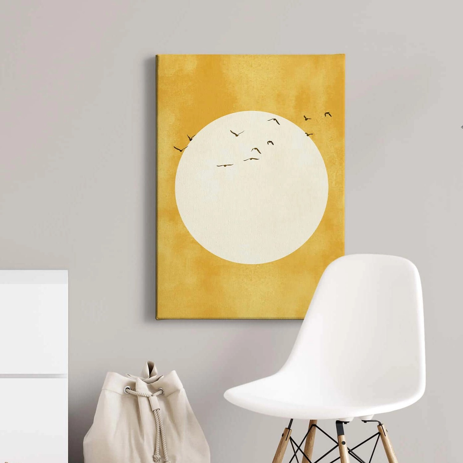 Bricoflor Wandbild Mit Kreis In Gelb Und Weiß Leinwand Bild Im Asiatischen Stil Vogel Bild Auf Leinwand Für Schlaf Und W