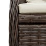 Detailaufnahme: Braune vidaXL Garten-Essgruppe aus Poly Rattan mit cremefarbenen Kissen.