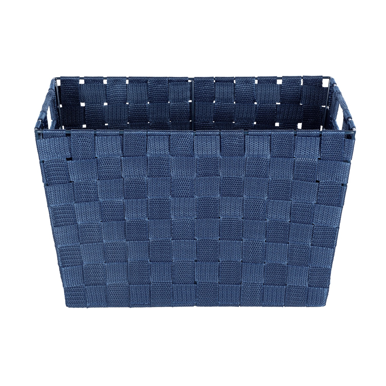 Dunkelblauer Wenko Aufbewahrungskorb Adria M aus Polypropylen in Flechtoptik, 35x22x22,5 cm.
