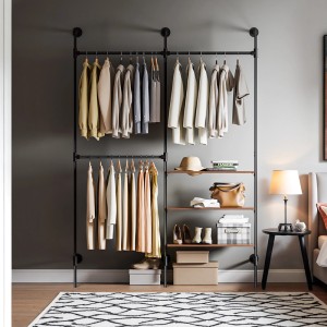 SoBuy Wandmontierter Kleiderständer mit 3 Kleiderstangen und 3 Ablagen Garderobenständer KLS18-SCH