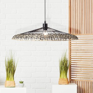 Schwarze Brilliant Pendelleuchte Fixi mit Natur-Schirm, 1-flammig für Innenräume.