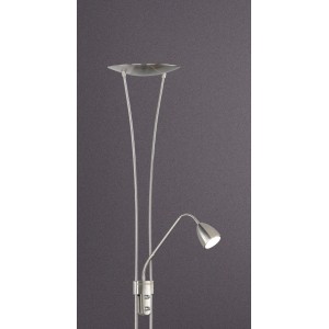 Moderner Trio LED-Deckenfluter, 2-flammig, Nickel matt mit Lesearm. Ideal als Wohnraumleuchte.