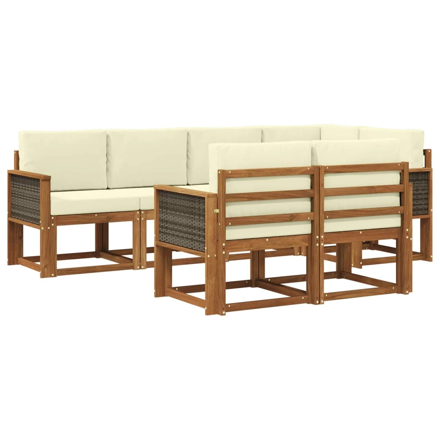 vidaXL Outdoor-Sofagarnitur mit Kissen 7 Stk Natur und Creme Polyester 3385286